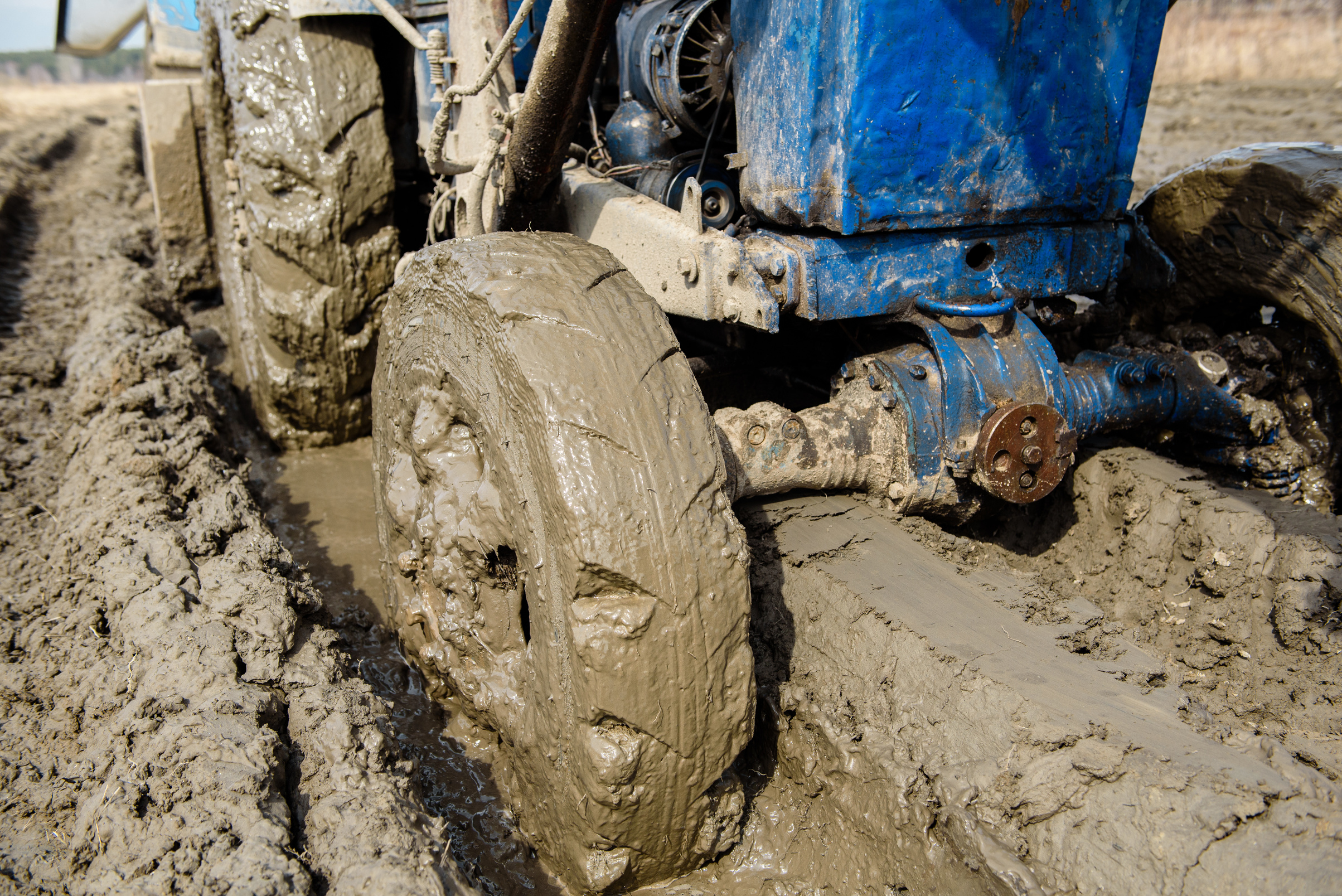 Tractor stuck in the mud.